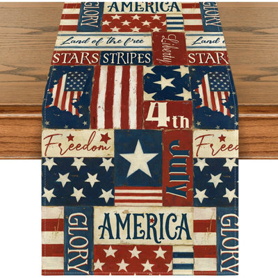 Stars Stripes American Flag 210 Gsm 4th Of July Table Runner, Memorial Day Kitchen Dining Table Decoration For Home Party Decor 13x72 Inch