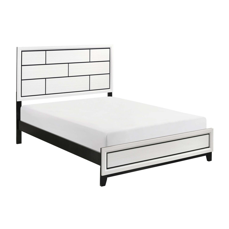 Lit double moderne en bois, Blanc/Noir, Lit double