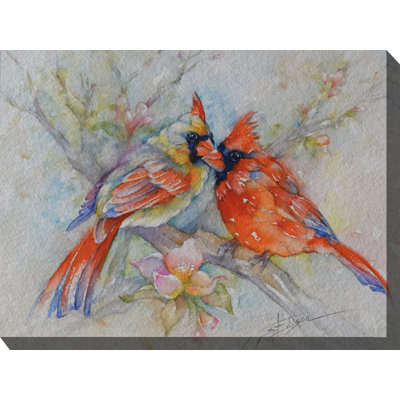 Cardinal Courtship Outdoor Wall Canvas Art