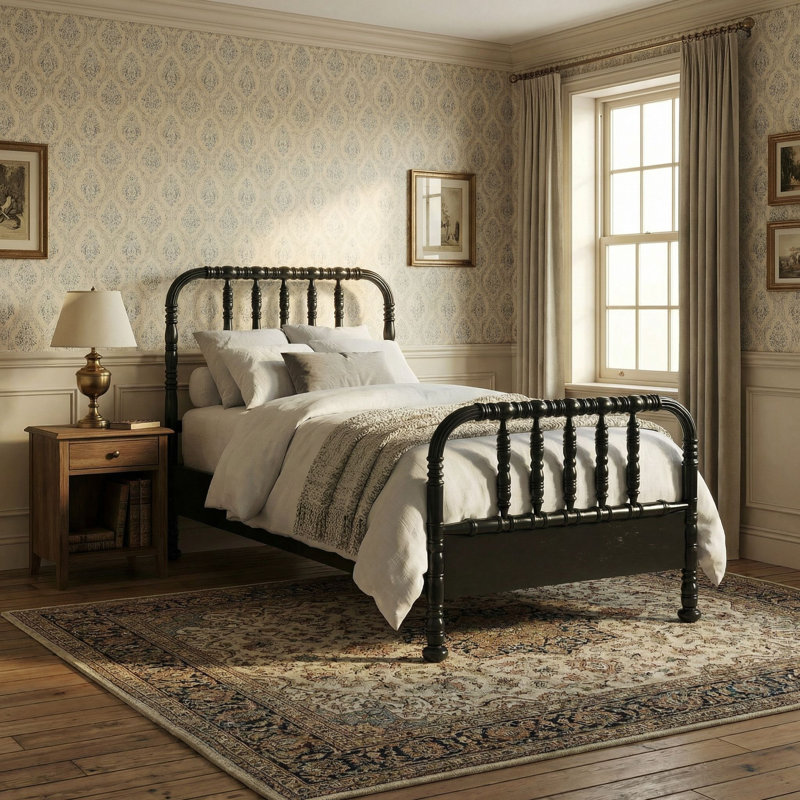 Bachelor Solid Wood Bed, Hand Rubbed Black, Twin