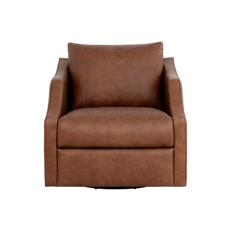 Chaise longue pivotante en cuir pleine fleur 32 po de largeur - Brun