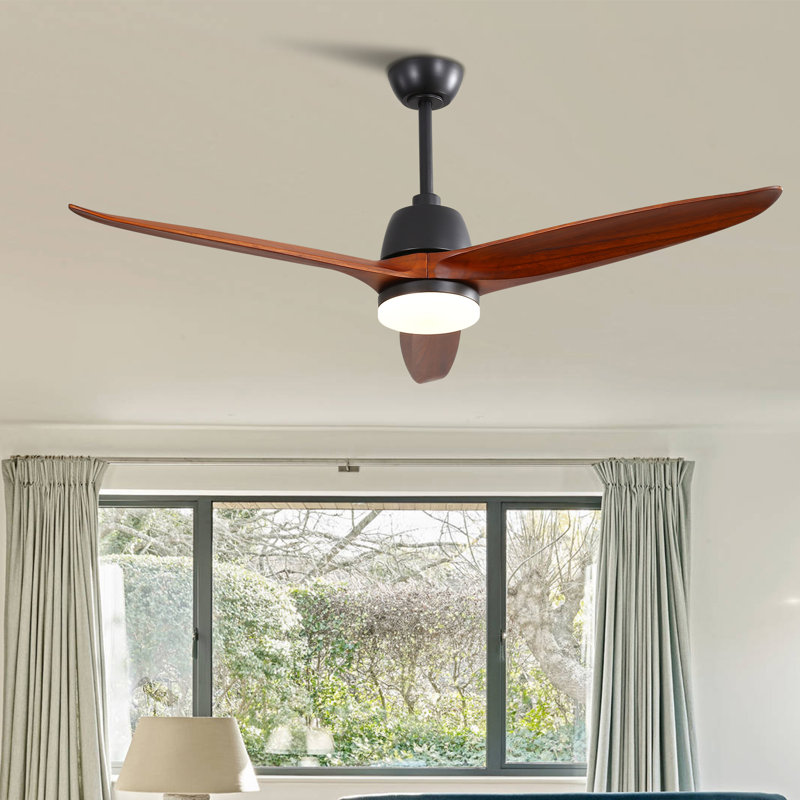 Nicola 56'' 3 - Blade LED Propeller Ceiling Fan with Remote Control and Light Kit Included, Matte Black with Brown Blades