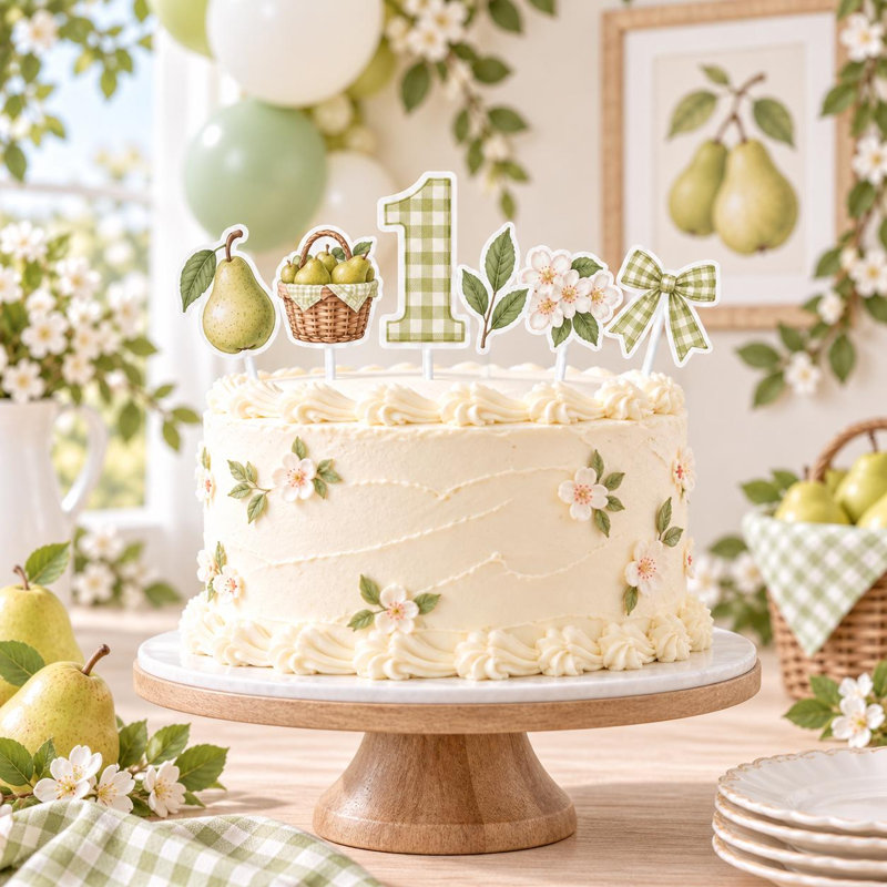 Custom Age Sweet Pear Cake Topper Set, Fruit Birthday Cardstock Decorations (Age: 1), 3