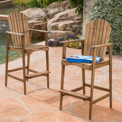 Tabourets de bar d'extérieur en bois d'acacia Adirondack, ensemble de deux avec finition teinte naturelle, idéal pour la détente sur la terrasse, le jardin et le jardin
