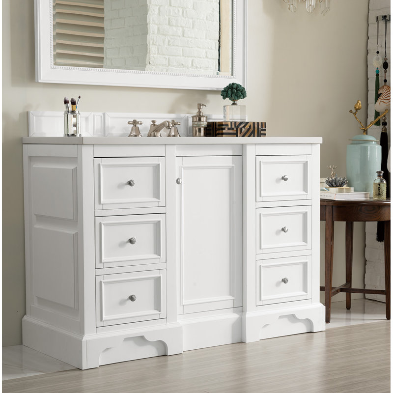 De Soto 48'' W Single Vanity, Bright White, Cala Blue Quartz, 8" Widespread