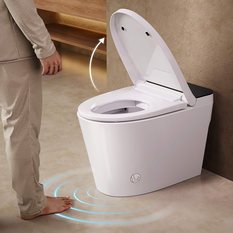 Bazyths Smart Toilet With Bidet Built In, Auto Open Close Lid, Internal Tank, Heated Seat, Foot Sensor, Rear & Feminine Wash, Warm Water, Air Dryer, Self Cleaning, One-Piece Elongated Design, 12 in. Rough In