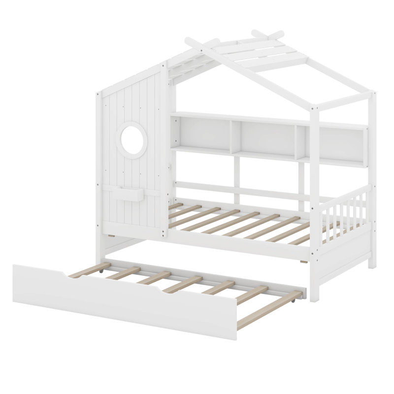 Lit avec lit gigogne et rangement Anallely, Simple, Blanc