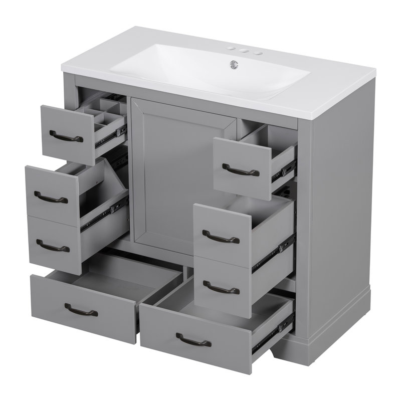 Freestanding Standard Free Standing Single Double Single Vanity Bathroom Vanity With Ceramic Top