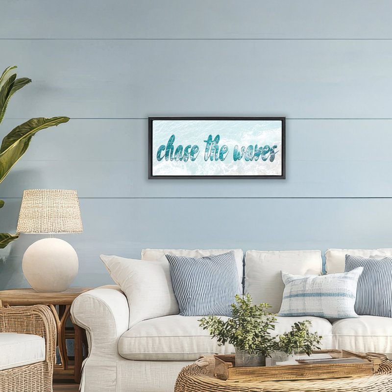 Cadre flottant Chase The Waves, design par Seven Trees Design, H 11 po x l 25 po, Cadre flottant noir de jais