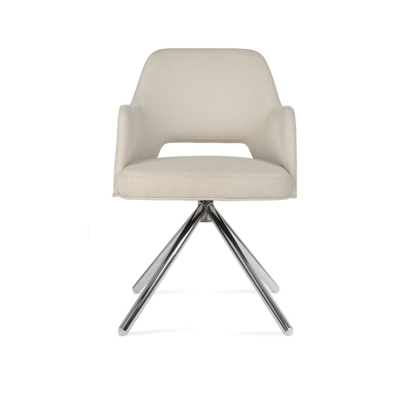 Marash Stick Swivel Arm Chair, Chrome, Off White