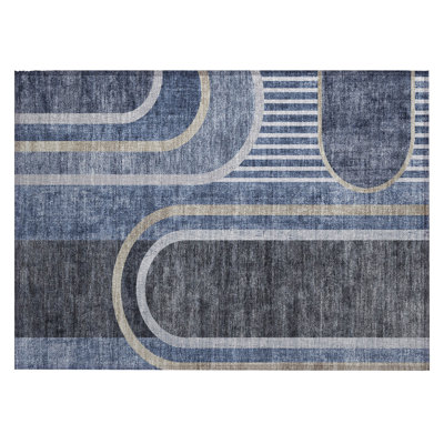 2' X 3' Blue and Black Abstract Washable Indoor Outdoor Area Rug