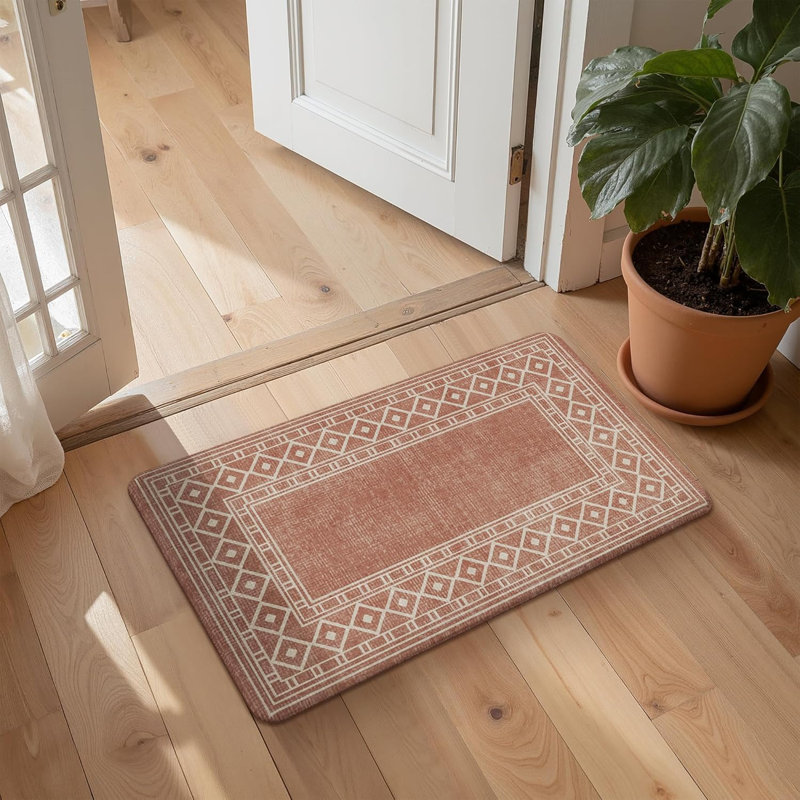 Tapis de cuisine imperméable anti-fatigue anti-dérapant, Tapis de couloir 1 pi 5 po x 4 pi 11 po, Rouge / Blanc