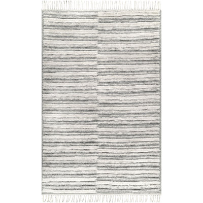 Fred Striped Shag Gray Area Rug