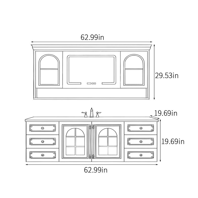 Armoire de salle de bain intelligente de style rétro français., H 19,69 po x l 62,99 po x P 19,69 po, Noir