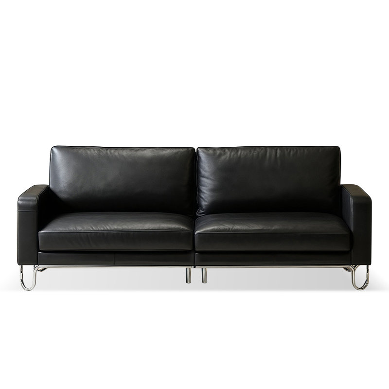 Canapé modulaire noir en cuir véritable, 110.24" W