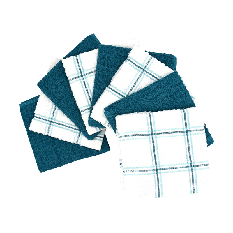 Cotton Stripe Waffle Dish Cloth Kitchen Towel, Teal