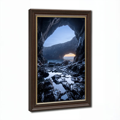 Art mural antique sur toile encadrée en or antique pour le salon, la chambre à coucher, le bureau ou le vestibule - décoration murale décorative avec grotte océan