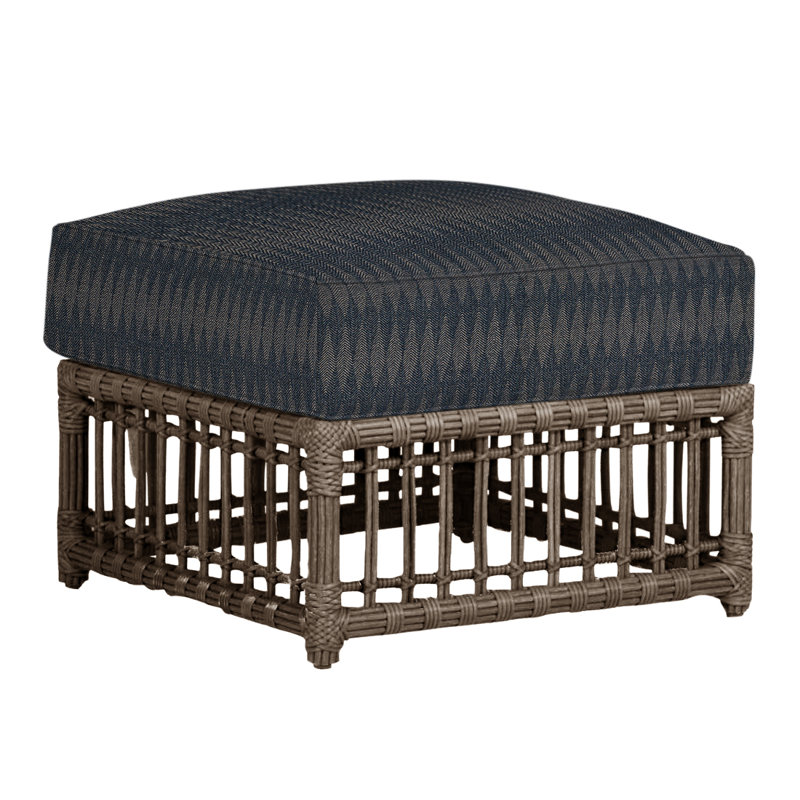 Newport Outdoor Ottoman with Cushion, Rollo Silver, Welt, Newport #66 Burlap