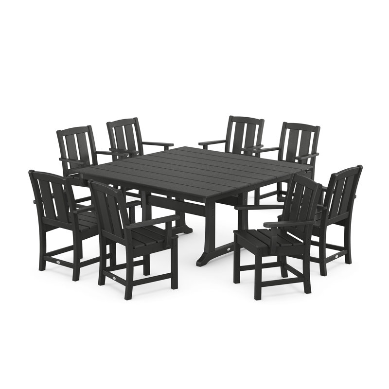 Mission 9-Piece Square Farmhouse Dining Set with Trestle Legs, Black