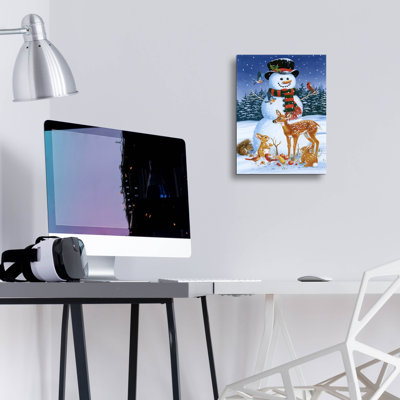 'Snowman With Friends' by William Vanderdasson, Acrylic Glass Wall Art, 12"x16"