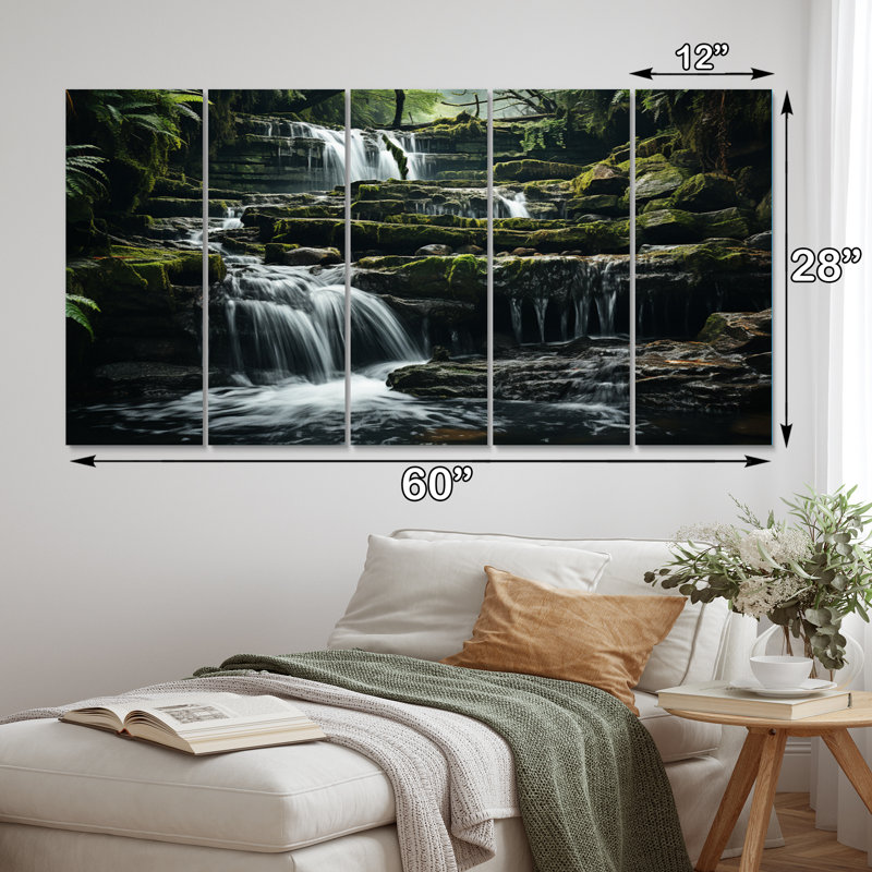 «Waterfall Natures Symphony», art mural sur toile, 5 panneaux égaux