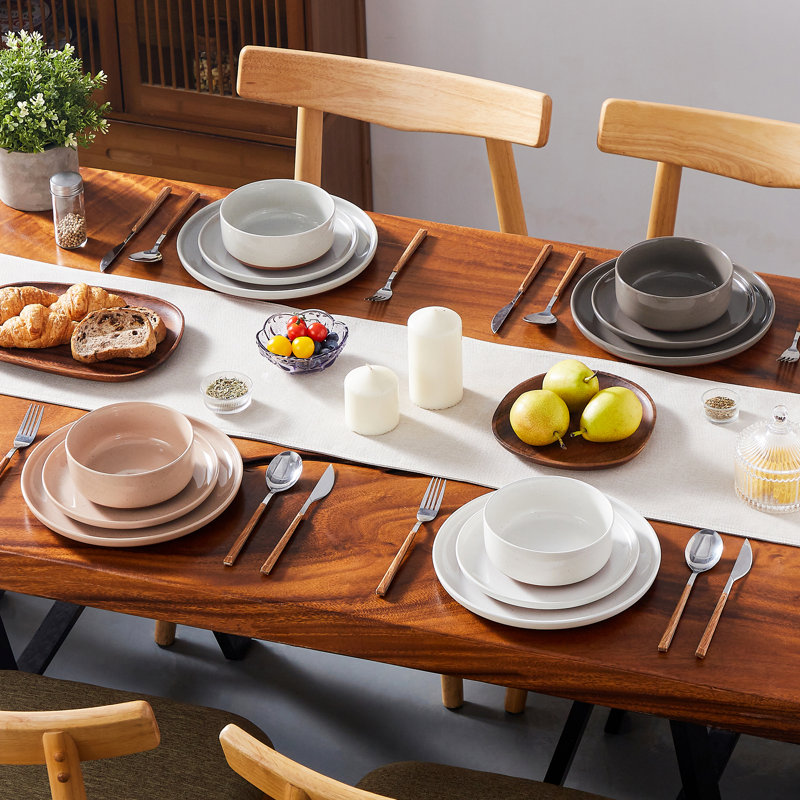 24 Piece Stoneware Dinnerware Set - Service for 8, Brown;White;Grey;Pink