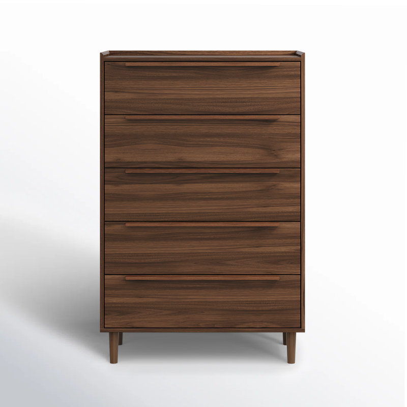 Commode de rangement moderne à 5 tiroirs en noyer de 48 po de largeur pour chambre à coucher