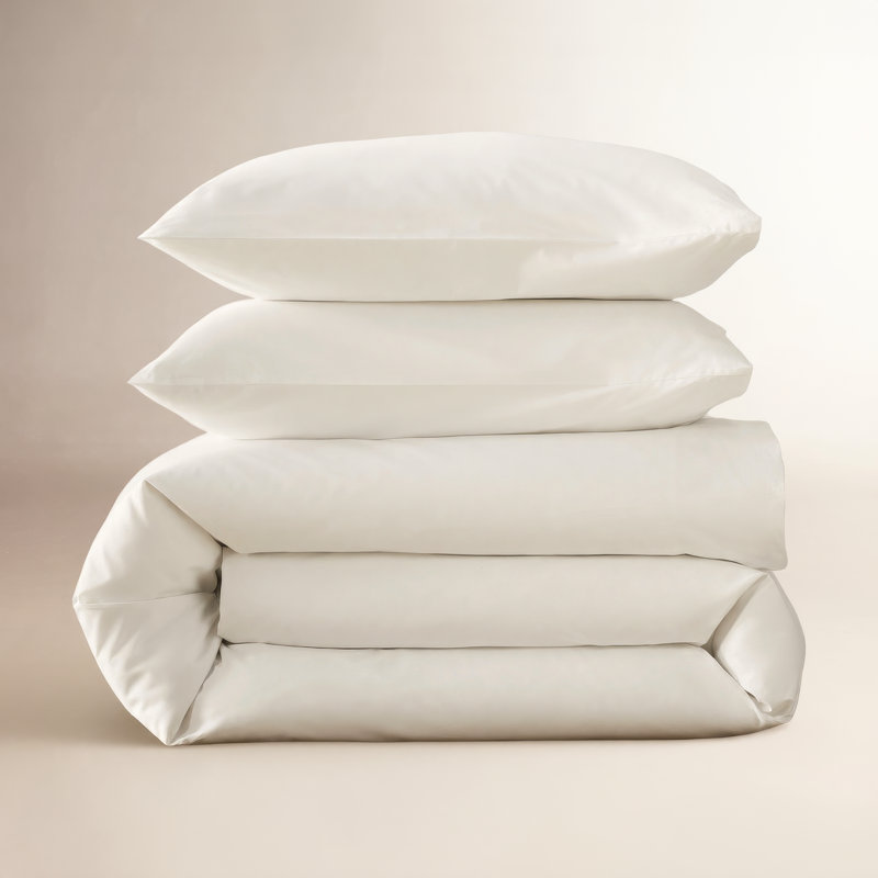 Coyer Classic Cotton Percale Duvet Cover Set, Ivory, Full / Queen Duvet Cover + 2 Pillow Shams