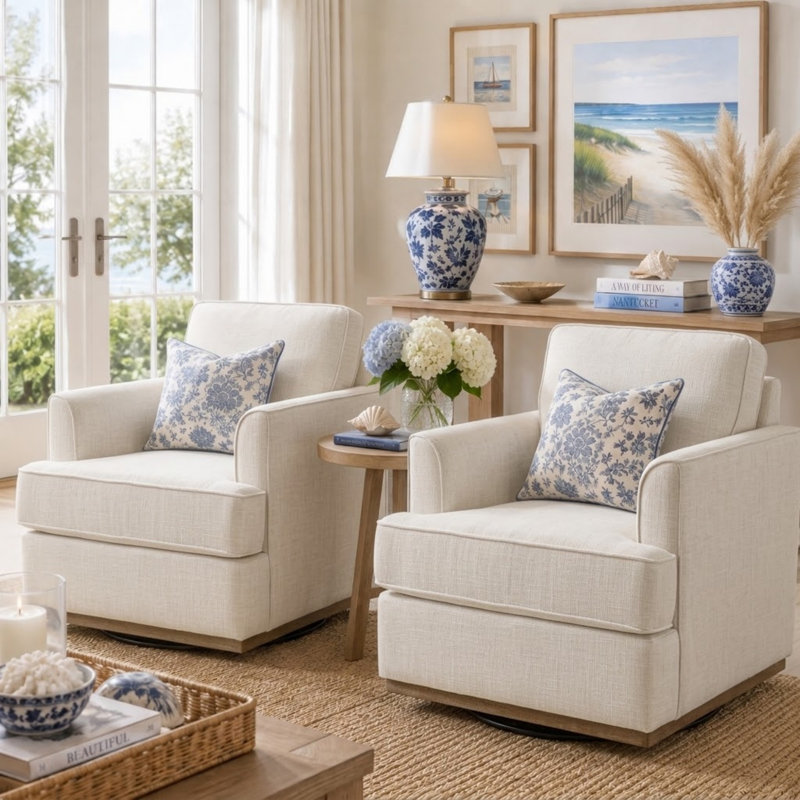 Fauteuil d'appoint pivotant 33 po Parker Farmhouse, Beige