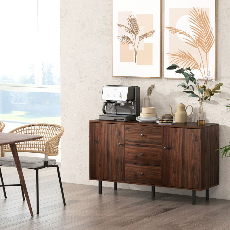 Armoire, 2 armoires, 3 tiroirs, tablette réglable, brun rustique, pour la salle à manger, le vestibule, la console de rangement, les armoires et le salon, la cuisine