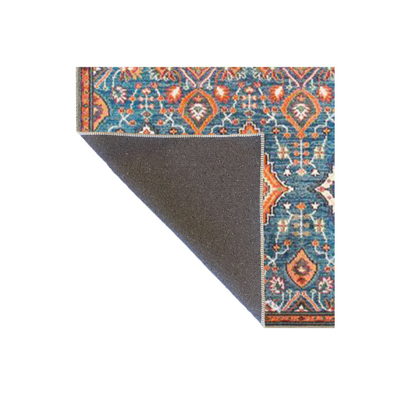 Tapis décoratif bleu traditionnel lavable à la machine, Sous-tapis rectangulaire de 3 pi 3 po x 4 pi 11 po