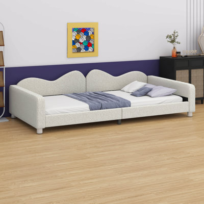 Upholstered Daybed – Sherpa Fabric Sofabed With Cloud-Shaped Backrest, No Box-Spring Needed by George Oliver
