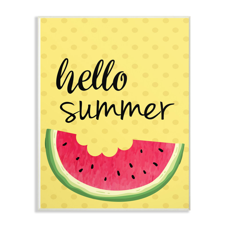 «Hello Summer Watermelon» par ND Art - reproduction d'art textuel, H 15 po x l 10 po x P 0,5 po, Plaque murale