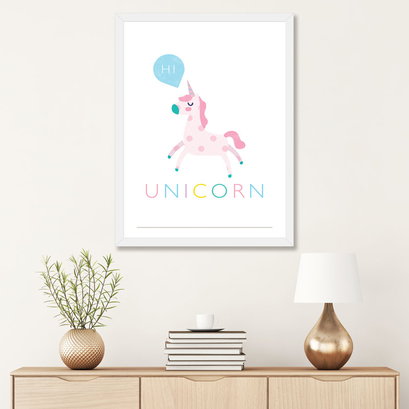 Licorne - imprimé, Blanc, Papier encadré blanc, H 32 po x l 24 po x P 1 po