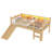 Twin XL Loft Bed With Storage Shelves, Solid Wood Lower Loft Bed With LED Lights And Full-Length Guardrails, No Box Spring Needed,  Natural-1056685802