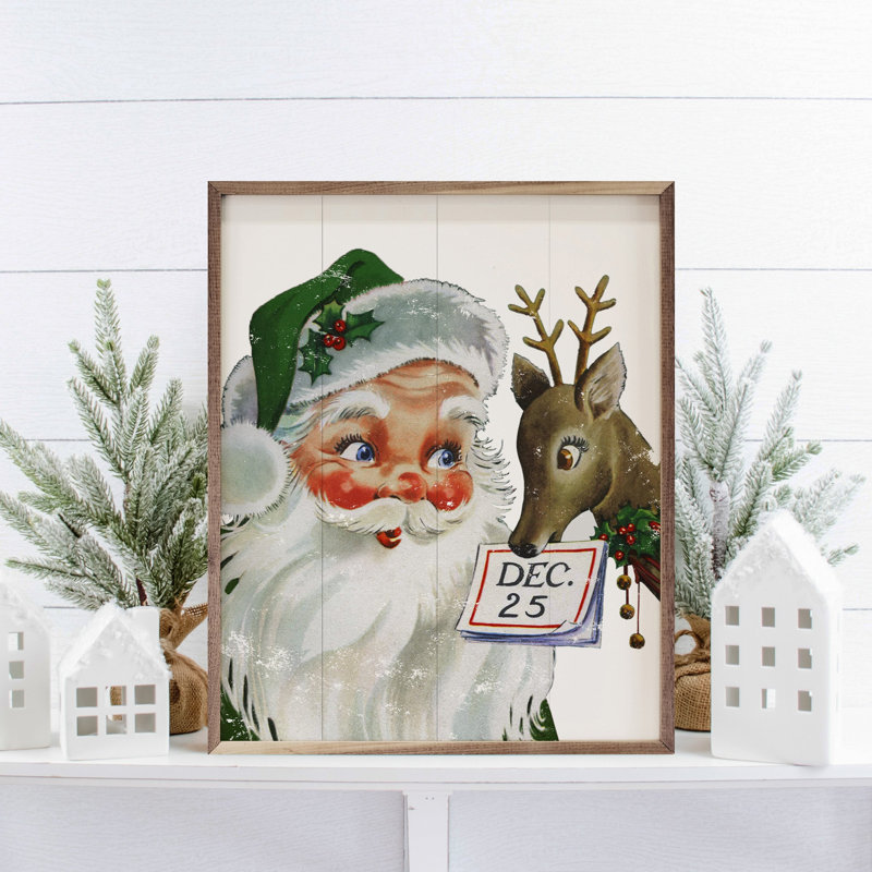 Père Noël avec renne le 25 décembre, H 8 po x l 10 po