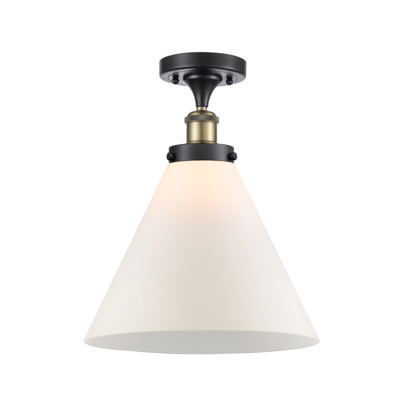 Plafonnier semi-encastré 1 lumière Ballston Urban Cone, Blanc mat, H 13 po x l 12 po x P 12 po, Noir / laiton antique
