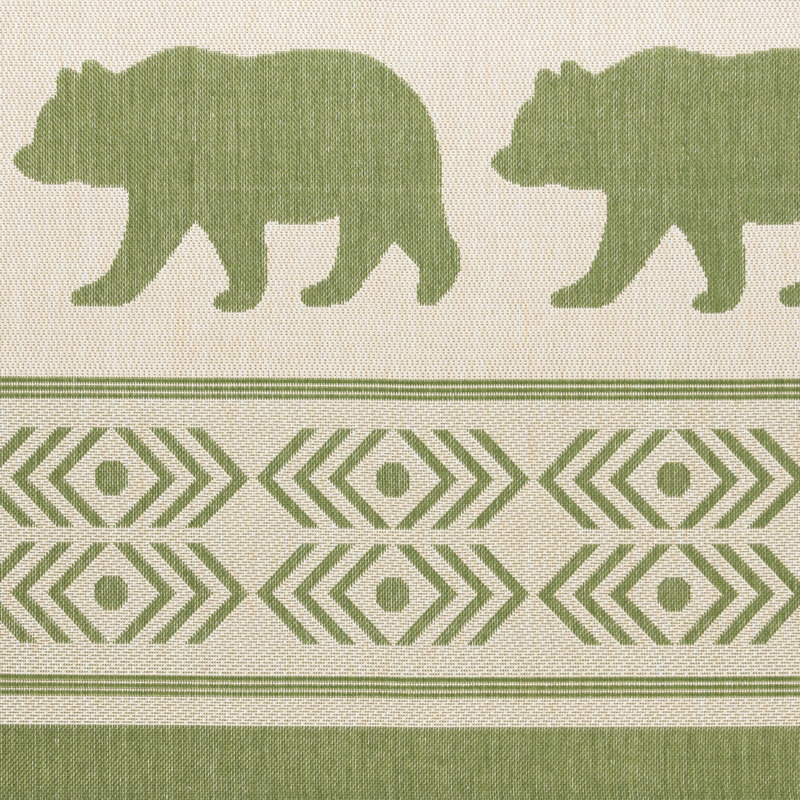 Solterra Timberline Palm Green Beige Cream Rustic Lodge Flatweave Polypropylene Indoor/ Outdoor Area Rug, Rectangle 5'3" x 7'