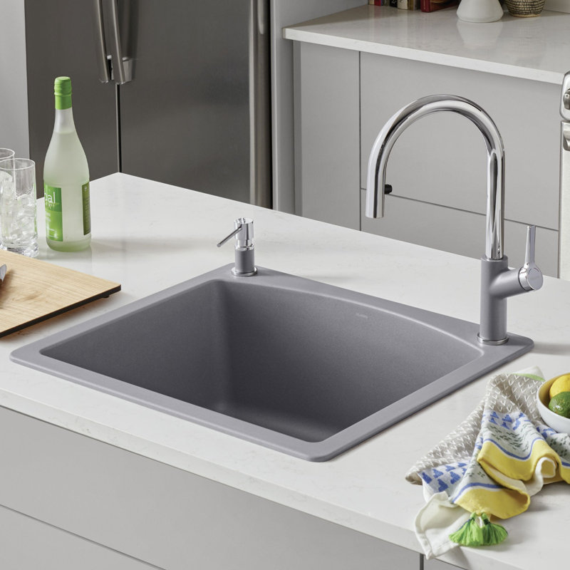 Diamond SILGRANIT 25" L X 22" W Drop-in/Undermount Kitchen Sink, 1 hole, Metallic Gray