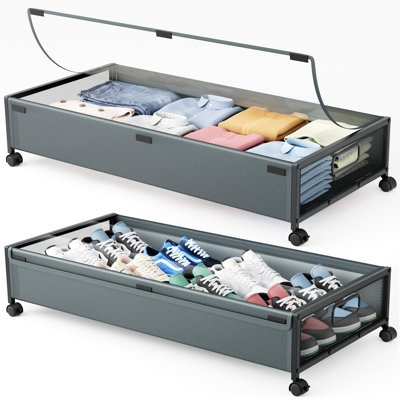 Under Bed Storage Containers with Wheels,Underbed Shoe Storage,Bedroom Storage,Bins Organizer,Large Capacity Under Bed Storage with Lid(Gray/2 Pack)