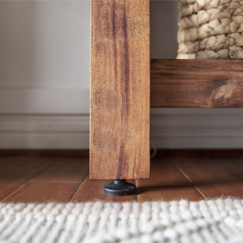 Acacia Wood Farmhouse Console Table with Lower Slat Shelf
