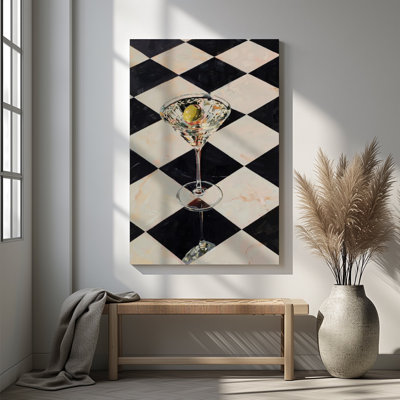 1pc Framed Canvas Wall Art Prints Poster, Vintage Cocktail Funky Martini Bar Art Posters Canvas Print Painting for Living Room Bedroom Office Bathroom Dorm Home Decor, Ready To Hang