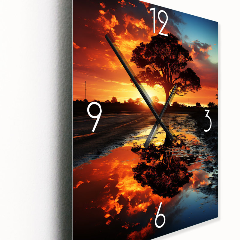 Horloge murale Silence Of The Single Tree At Stunning Sunset IV - Landscape Trees, Très grand