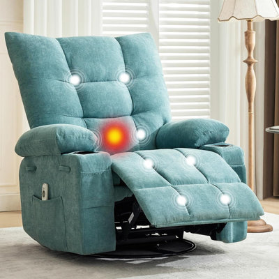 Swivel Rocker Recliner Chair with Heat and Massage,360 Degree Swivel Rocking Single Sofa with Cup Holders, Oversized Single Sofa Seat, Recliner Chairs