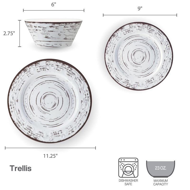 Rustic White Melamine Outdoor Dinnerware Set, Service for 4