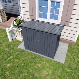 Outdoor Trash Can Storage Shed for 2 Bins Metal Garbage Bin Enclosure Waterproof Outdoor Trash Storage Cabinet Small Generator Shed for Garden Yard Outdoor Waste Bin Storage Box