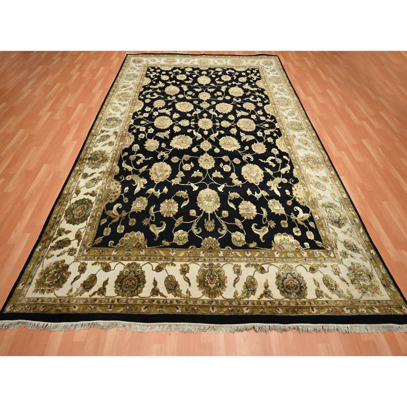 Tapis noir en laine et soie noué à la main 8 pi 7 po x 12 pi 1 po B53E30E786F34D2D90037F42024AFA43