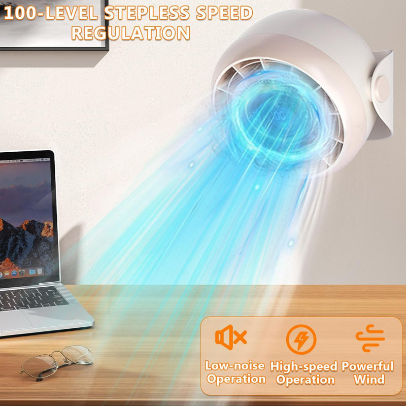 Turbo Desktop Air Circulation Fans, USB Punch-Free Wall-Mounted Ceiling Desktop Fan With 100-Speed Adjustment & 90° Multi-Angle Adjustment, Multifunctional Fan For Various Venues (Beige)