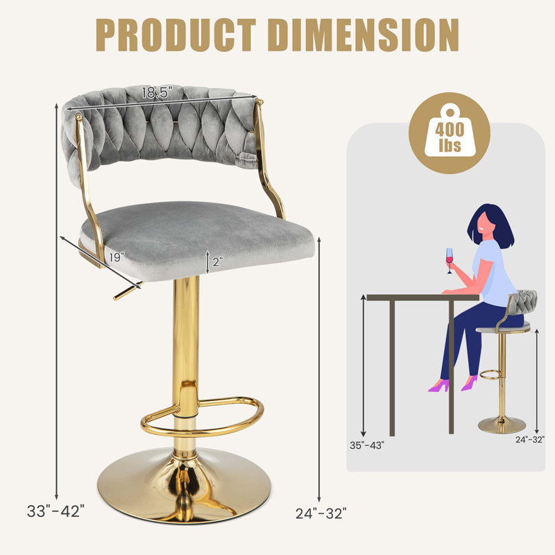 Tabouret de bar rotatif à hauteur ajustable Oluseun, gris