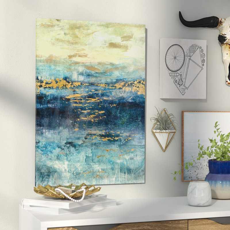 «Teal and Gold Scape» par Julian Spencer, impression sur toile tendue, H 18 po x l 12 po x P 1,5 po